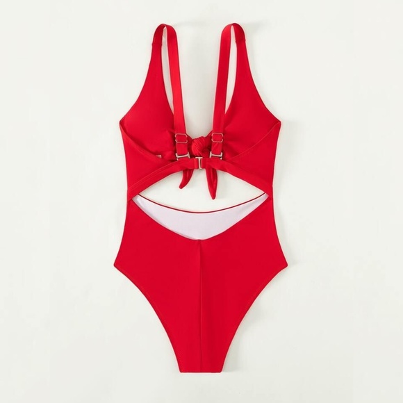 Knot Front Cut-Out One Piece Swimsuit
Color: Red - Picture 3 of 14
